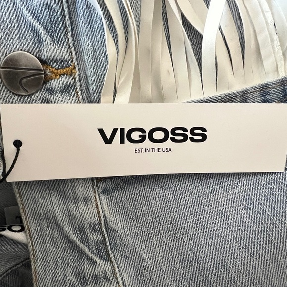 NWT VIGOSS Denim Faux Leather Fringe Jacket Size Large - Picture 6 of 10